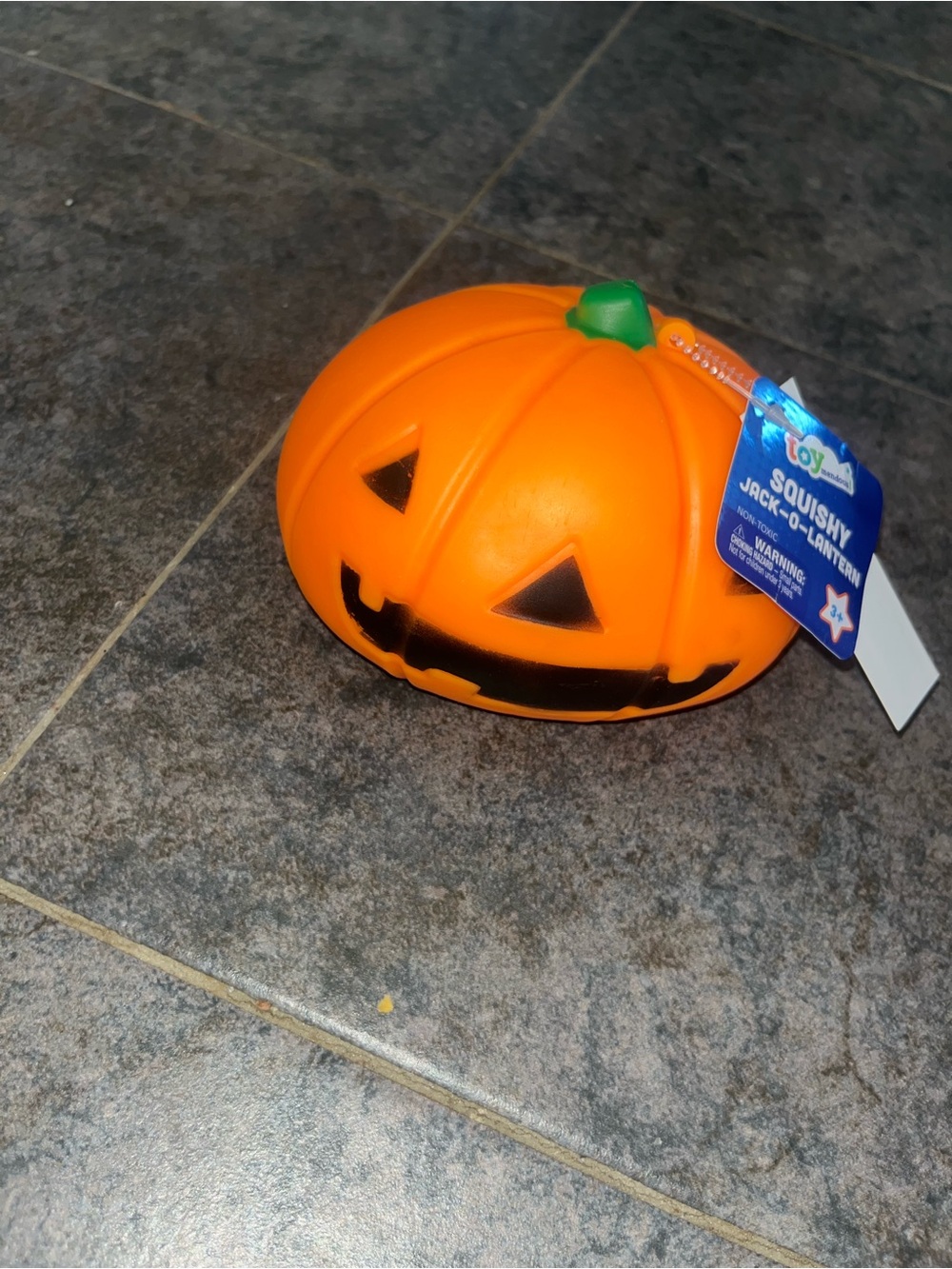 Kids Halloween Pumpkin Jack-O'-Lantern Squishy Toy - Orange with Green Stem